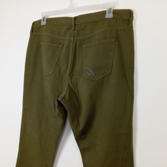 GAP 1969 Distressed Girlfriend Jean Size 33 REG Olive Green Mid Rise 100% Cotton - Picture 6 of 16